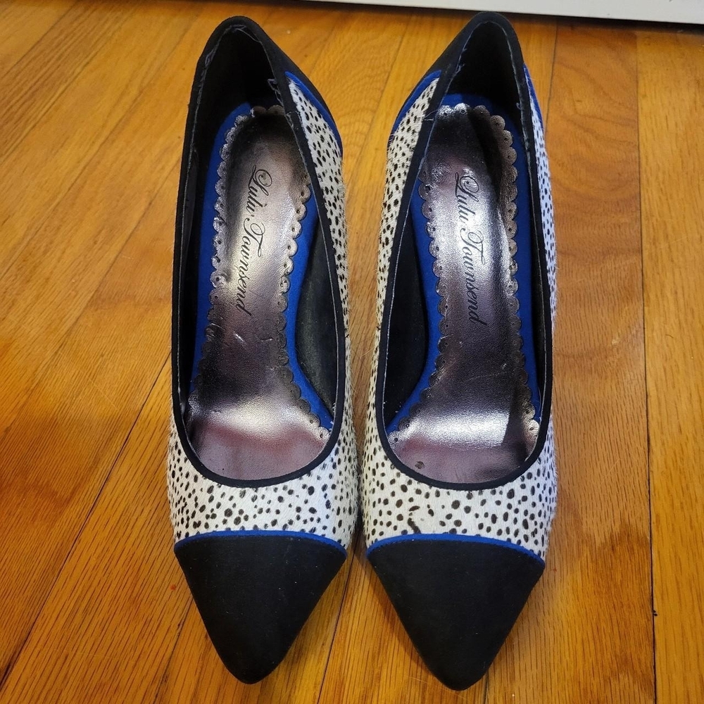 Lulu Townsend Black and White Polka-Dot Heels